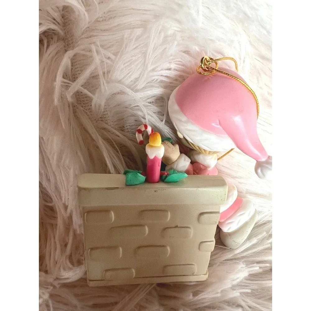 Precious Moments Ornament 1996 Pink Santa Fireplace Stocking Vintage